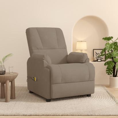 Fotoliu de masaj cu ridicare gri taupe piele întoarsă ecologică GartenMobel Dekor
