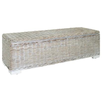Ladă depozitare alb 110 cm ratan kubu natural/lemn masiv mahon GartenMobel Dekor