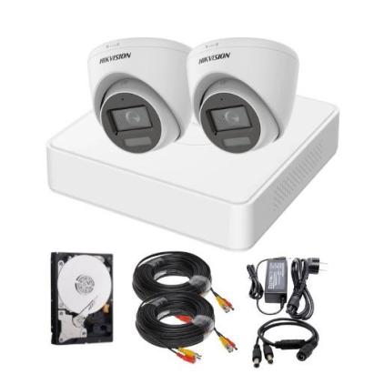 Sistem supraveghere Hikvision, 2 camere, 2MP, Dual Light, IR 40m, WL 20m, Microfon, DVR 4 canale, Hard 500GB, Accesorii incluse SafetyGuard Surveillance