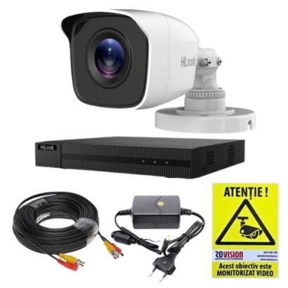 Sistem supraveghere analog Hikvision Hilook, 1 camera 2 MP, lentila 2.8mm, IR 20m, DVR 4 canale 4 MP, accesorii SafetyGuard Surveillance