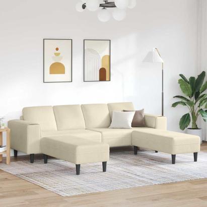 Sofa din material textil cu pernă Crem 208 cm Țesătură de catifea GartenMobel Dekor