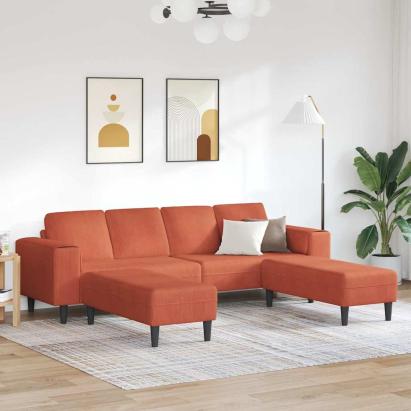 Sofa din material textil Roșu portocalie 208 cm Țesătură de catifea GartenMobel Dekor