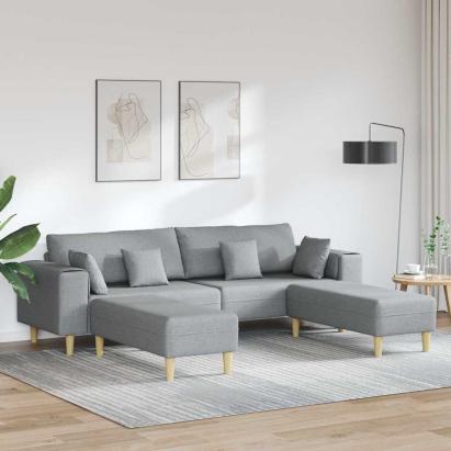 Sofa din material textil cu pernă 3 pcs Gri deschis 208 cm țesătură GartenMobel Dekor