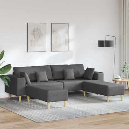 Sofa din material textil cu pernă 3 pcs Gri închis 208 cm țesătură GartenMobel Dekor