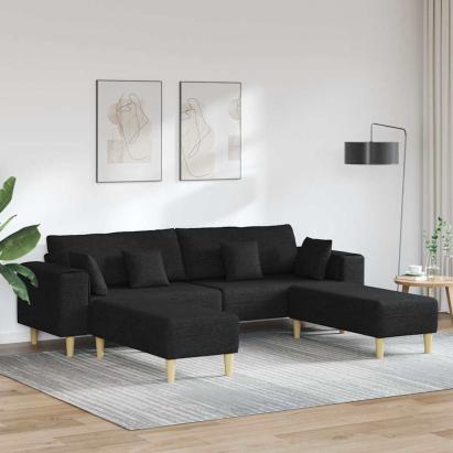Sofa din material textil cu pernă 3 pcs Negru 208 cm țesătură GartenMobel Dekor