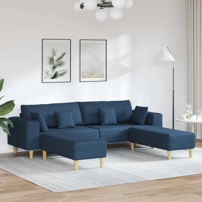 Sofa din material textil cu pernă 3 pcs albastru 208 cm țesătură GartenMobel Dekor