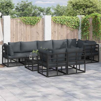 Set de canapele pentru grădină cu pernă 8 pcs Negru Aluminiu GartenMobel Dekor
