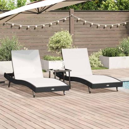 Șezlonguri 3 pcs Negru și Alb 40 x 40 x 40.5 cm poliratan GartenMobel Dekor