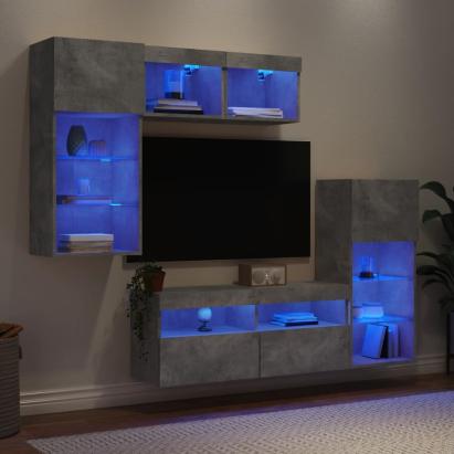 Unități TV de perete cu LED-uri 5 piese gri beton lemn compozit GartenMobel Dekor
