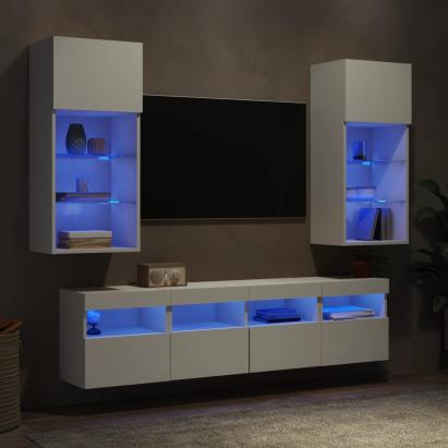 Unități de perete TV cu LED-uri, 5 piese, alb, lemn prelucrat GartenMobel Dekor