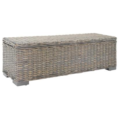 Ladă depozitare gri 110 cm ratan kubu natural/lemn masiv mahon GartenMobel Dekor