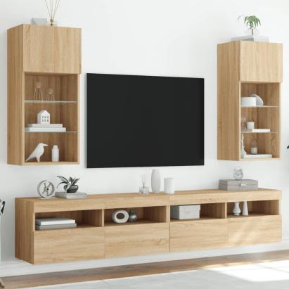 Comode TV cu lumini LED, 2 buc., stejar sonoma, 40,5x30x90 cm GartenMobel Dekor