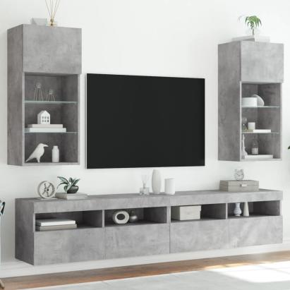 Comode TV cu lumini LED, 2 buc., gri beton, 40,5x30x90 cm GartenMobel Dekor