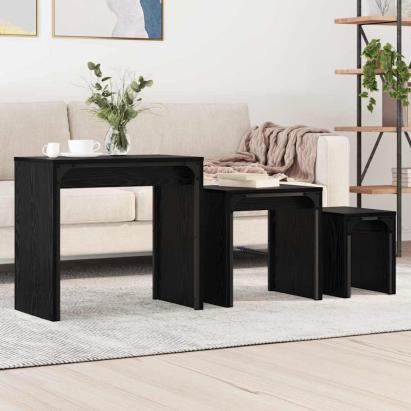 Masă de Cafea cu Tăvi Lăsate 3 pcs Stejar negru 60 x 35 x 56 cm GartenMobel Dekor