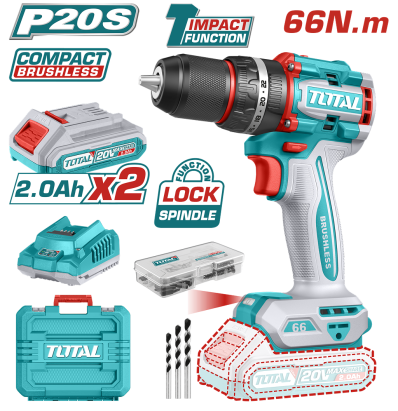TOTAL - MASINA DE GAURIT CU PERCUTIE - 20V-2AH - MOTOR FARA PERII (INCLUDE 2 ACUMULATORI, 1 INCARCAT PowerTool TopQuality