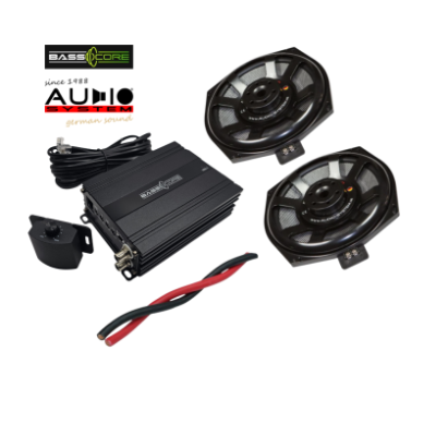 Pachet 2 subwoofere Audio System dedicate pentru BMW E/F/G, cu amplificator 1 canale de la BassCore si cablu de alimentare de 5 metri. CarStore Technology