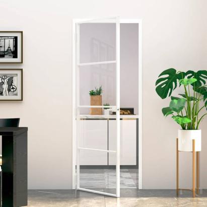 Ușă de interior alb 76x201,5 cm sticlă securiz. / aluminiu slim GartenMobel Dekor