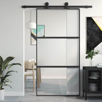 Ușă glisantă, negru, 102,5x205 cm, sticlă securizată/aluminiu GartenMobel Dekor