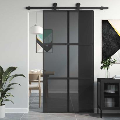 Ușă glisantă, negru, 102,5x205 cm, sticlă securizată/aluminiu GartenMobel Dekor