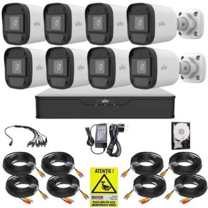 Sistem supraveghere Uniview, 8 camere 5MP 3K, Lumina Alba 20m, DVR 8 canale 5MP, Accesorii montaj, HDD 1TB, Autocolant Rovision SafetyGuard Surveillance