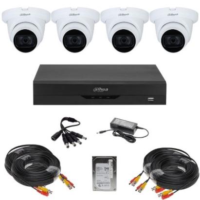 Sistem supraveghere analog Dahua 4 camere, 2MP, IR 30m, microfon, DVR 4 canale, HDCVI, IP, H.265+, HDD 500 GB, accesorii montaj SafetyGuard Surveillance