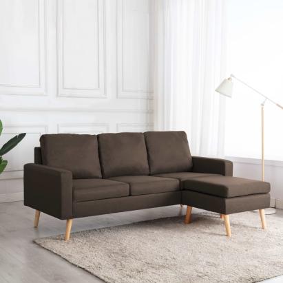 Canapea cu 3 locuri și taburet, maro, material textil GartenMobel Dekor