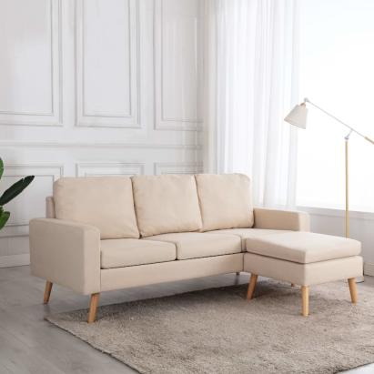 Canapea cu 3 locuri și taburet, crem, material textil GartenMobel Dekor
