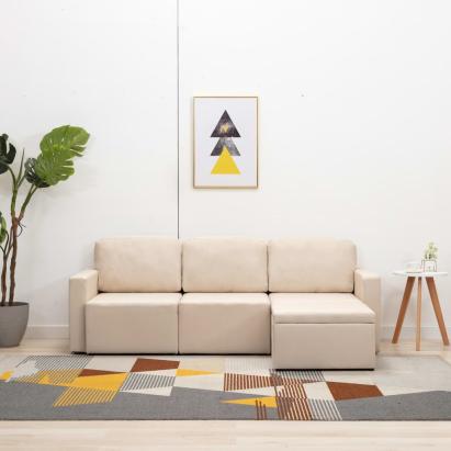 Canapea extensibilă modulară cu 3 locuri, crem, material textil GartenMobel Dekor