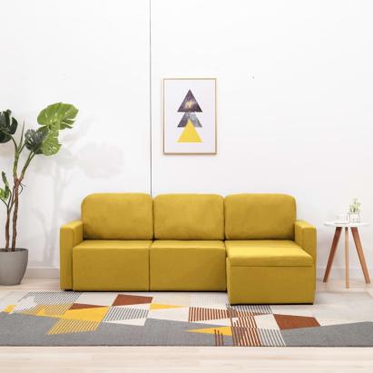 Canapea extensibilă modulară cu 3 locuri galben material textil GartenMobel Dekor