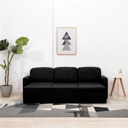 Canapea extensibilă modulară cu 3 locuri, negru, textil GartenMobel Dekor