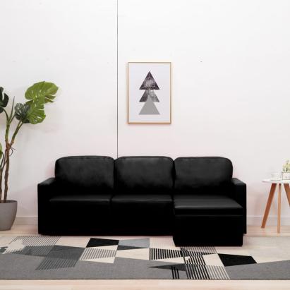 Canapea extensibilă modulară, 3 locuri, negru, piele ecologică GartenMobel Dekor