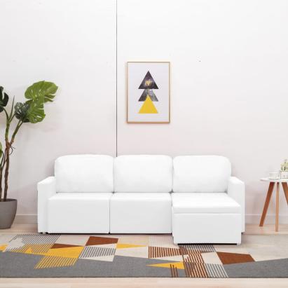 Canapea extensibilă modulară cu 3 locuri, alb, piele ecologică GartenMobel Dekor