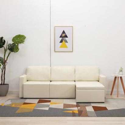Canapea extensibilă modulară, 3 locuri, crem, piele ecologică GartenMobel Dekor