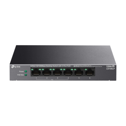 Switch LiteWave, 4 x RJ45 10/100 Mbps PoE, 2 x RJ45 10/100 Mbps, Buget PoE 41W, Unmanaged - TP-Link LS106LP SafetyGuard Surveillance
