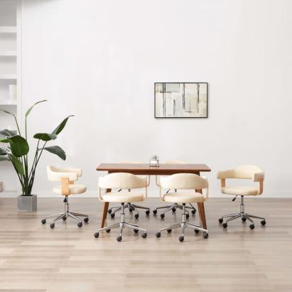 Scaune de bucătărie pivotante, 6 buc., crem, piele ecologică GartenMobel Dekor