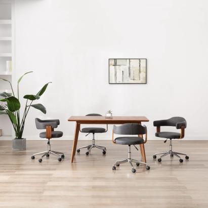 Scaune de bucătărie pivotante, 4 buc, gri, lemn curbat/textil GartenMobel Dekor