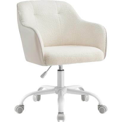 SONGMICS Scaun birou rotativ, reglabil pe inaltime, material sherpa si PU, cadru otel, 64x64x83-93 cm, bej Household NewTrend