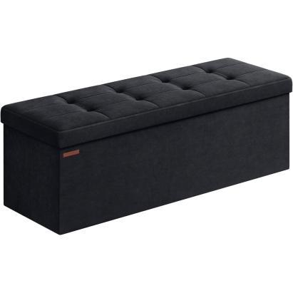 SONGMICS Bancuta pliabila cu spatiu de depozitare, catifea matlasata, 38x110x38 cm, capacitate 300 kg, negru Household NewTrend