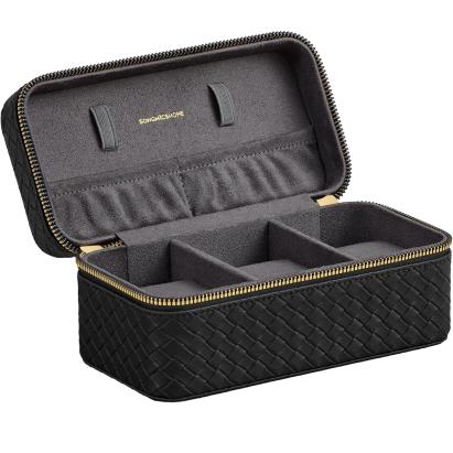 SONGMICS Cutie ceasuri Ronne Collection, pentru 3 ceasuri, piele PU aspect impletit, 10x20x9 cm, negru Household NewTrend
