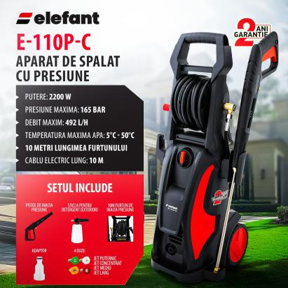 Aparat de spalat cu presiune ELEFANT E-110P-C, 2200W, 500l//h, 165 bar, lungime furtun 10 m Innovative ReliableTools
