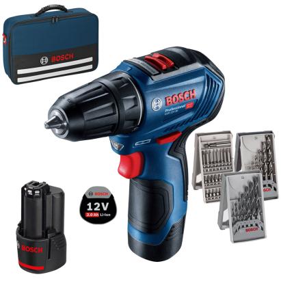 Bosch GSR 12V-30 Masina de gaurit si insurubat brushless cu 2 acumulatori Li-Ion, 2Ah, 30Nm + Accesorii ProAdvanced PowerfulTools