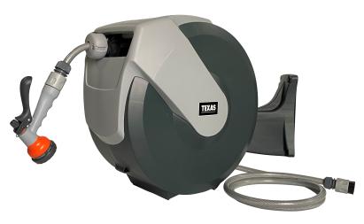 Texas furtun cu tambur, 25m, retractabil, mobil, 1/2", dispozitiv stropit inclus, max 8bar, accesorii fixare ProAdvanced PowerfulTools