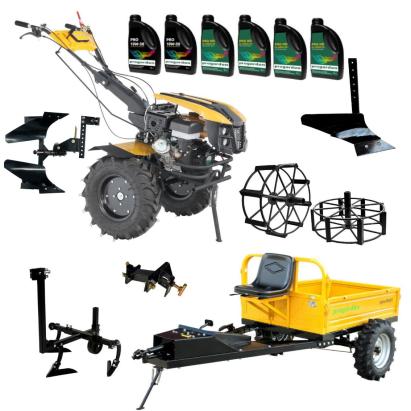 ProGARDEN Pachet Campo 1873 Alpine V2 Motocultor 18CP + RM500T Remorca + 2xPlug + Prasitoare + Adaptor + 2xRoti metalice 540x170 + 6L Ulei ProAdvanced PowerfulTools