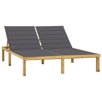 Șezlong dublu cu perne antracit, lemn de pin tratat GartenMobel Dekor