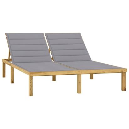 Șezlong dublu cu perne gri, lemn de pin tratat GartenMobel Dekor