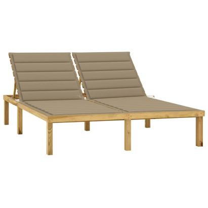 Șezlong dublu cu perne bej, lemn de pin tratat GartenMobel Dekor
