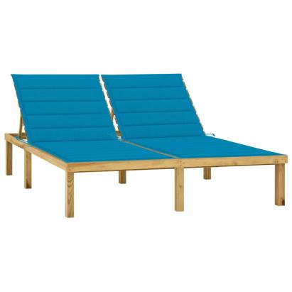 Șezlong dublu cu perne albastre, lemn de pin tratat GartenMobel Dekor