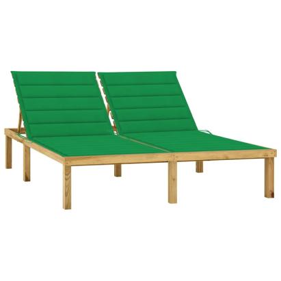 Șezlong dublu cu perne verzi, lemn de pin tratat GartenMobel Dekor