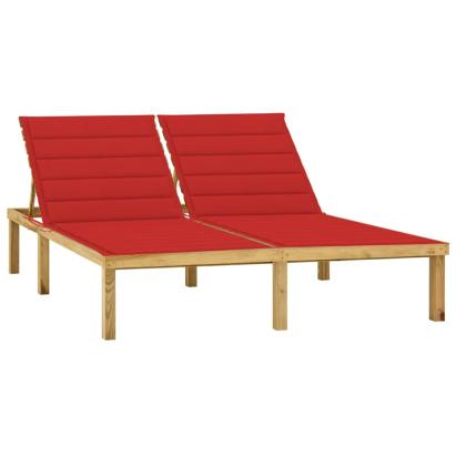 Șezlong dublu cu perne roșii, lemn de pin tratat GartenMobel Dekor