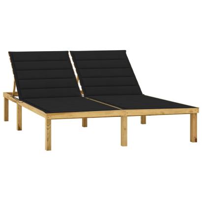Șezlong dublu cu perne negre, lemn de pin tratat GartenMobel Dekor